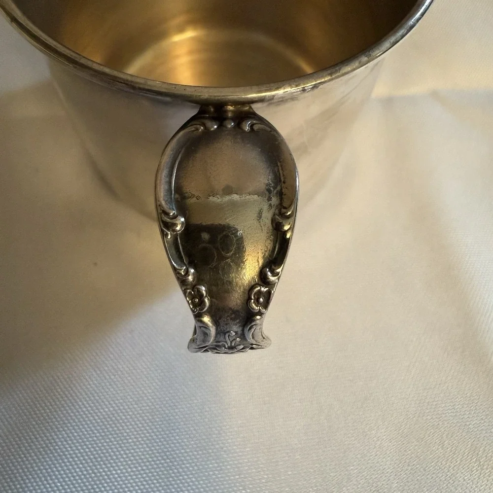 VINTAGE INTERNATIONAL SILVER CO. Baby Cup With Spoon Handle Jessica Monogram